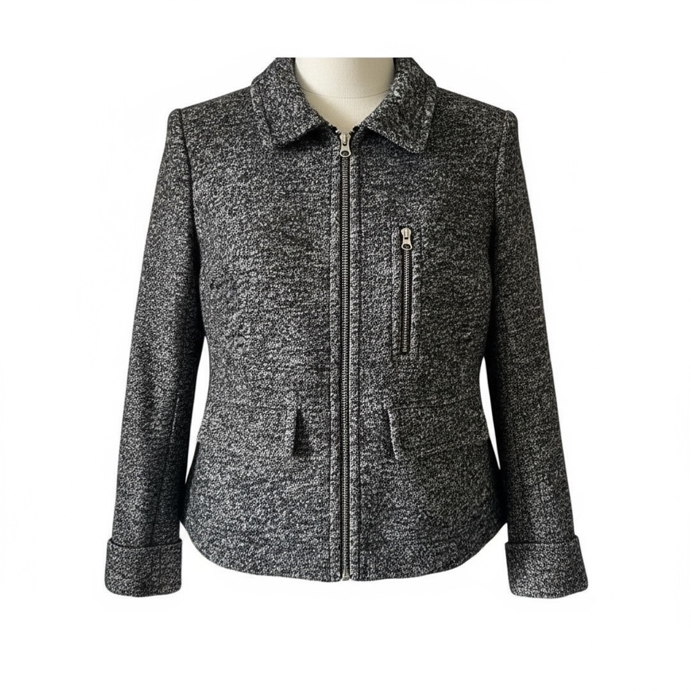 LOFT  Ann Taylor Women's Black, White & Gray Tweed Jacket Size M